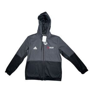 Adidas Boys Aeroready Hooded Zippered Jacket Gray Black Red XL 18-20 NWT